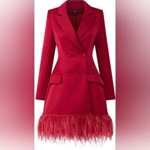 21SIX NWT Red Rosa Taffeta Feather Blazer Dress